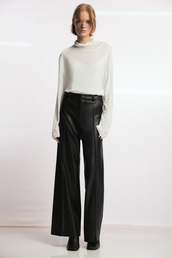 PANTALÓN TAILORED WIDE LED EFECTO PIEL ZW COLLECTION - Negro de Zara - Imagen 0