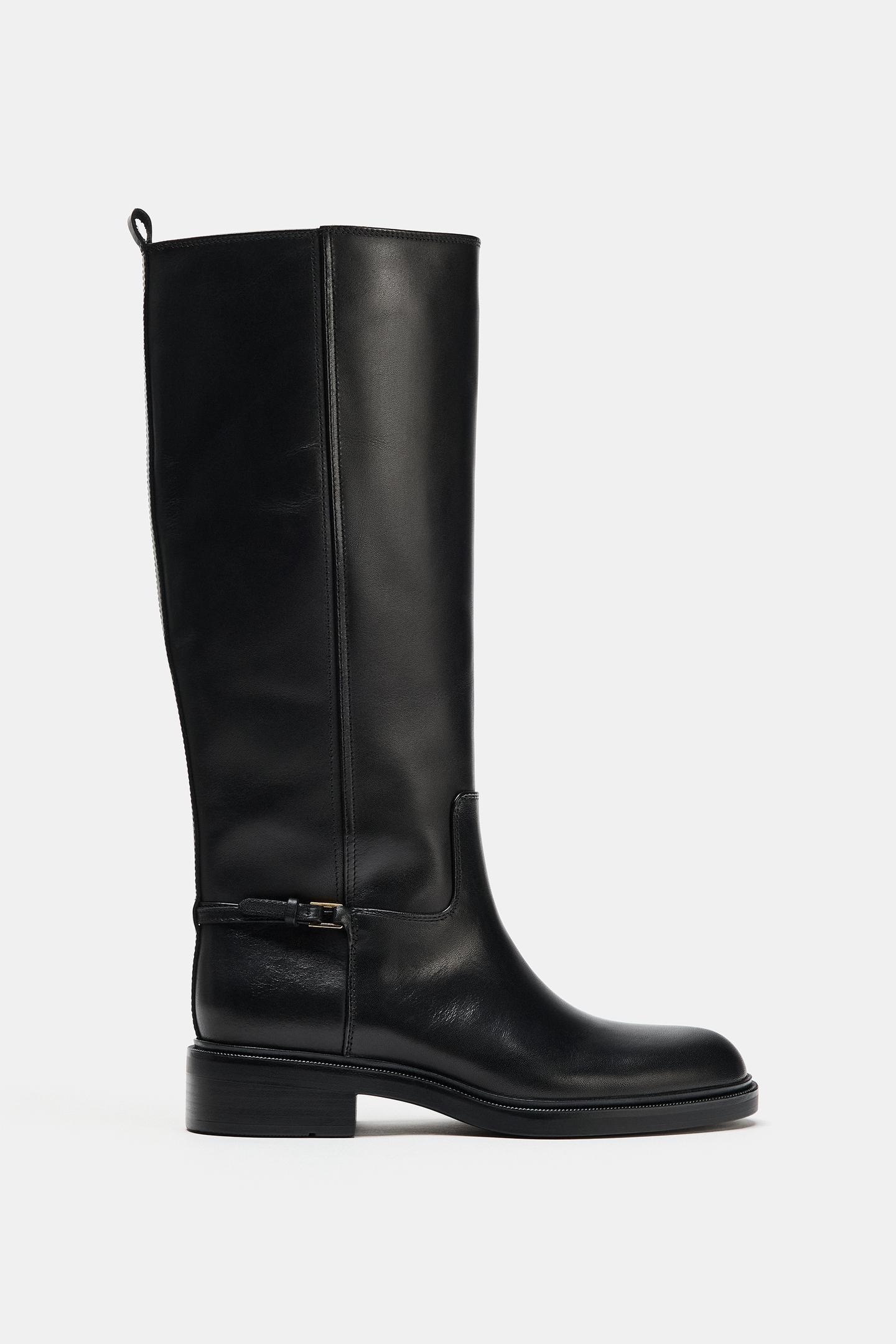 Женские ботинки Zara Leather Riding, цвет: Чёрный