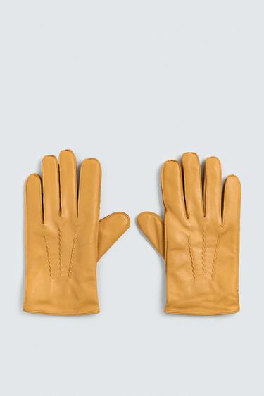 LEATHER GLOVES - Mustard by Zara