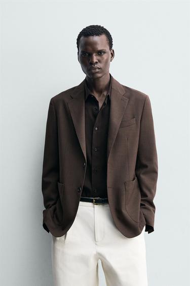 REGULAR FIT 100% WOOL BLAZER - Brown by Zara