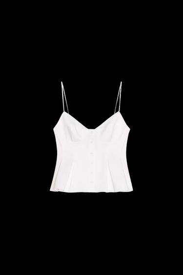 Zara PLEATED POPLIN TOP - White - Image 0