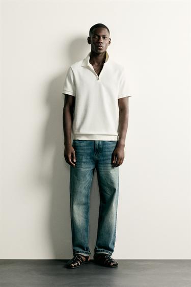 REGULAR FIT ZIP-UP POLO SHIRT - Oyster-white by Zara