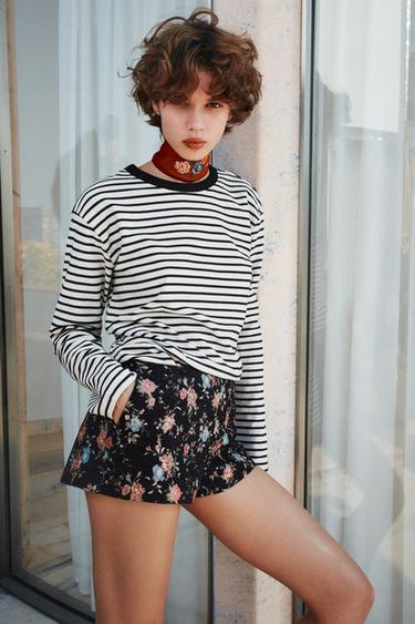 FLORAL JACQUARD MINI SHORTS - Black by Zara - Image 2