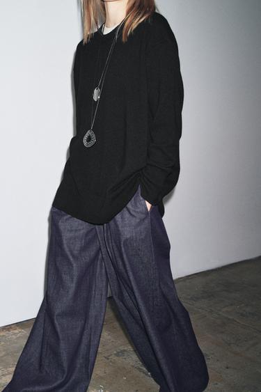 OVERSIZED 100% WOOL KNIT SWEATER - Black by Zara - Image 4