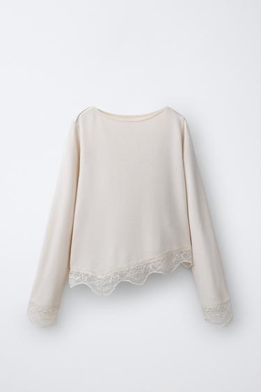 CAMISETA SOFT TOUCH COMBINADA LACE - Crudo de Zara - Imagen 0