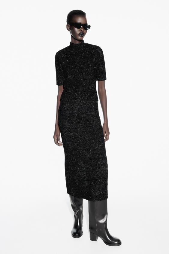 SHIMMERY BOUCLÉ JACQUARD SKIRT - Black | ZARA Canada