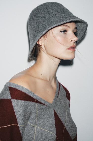Zara CONTRAST WOOL HAT - Gray