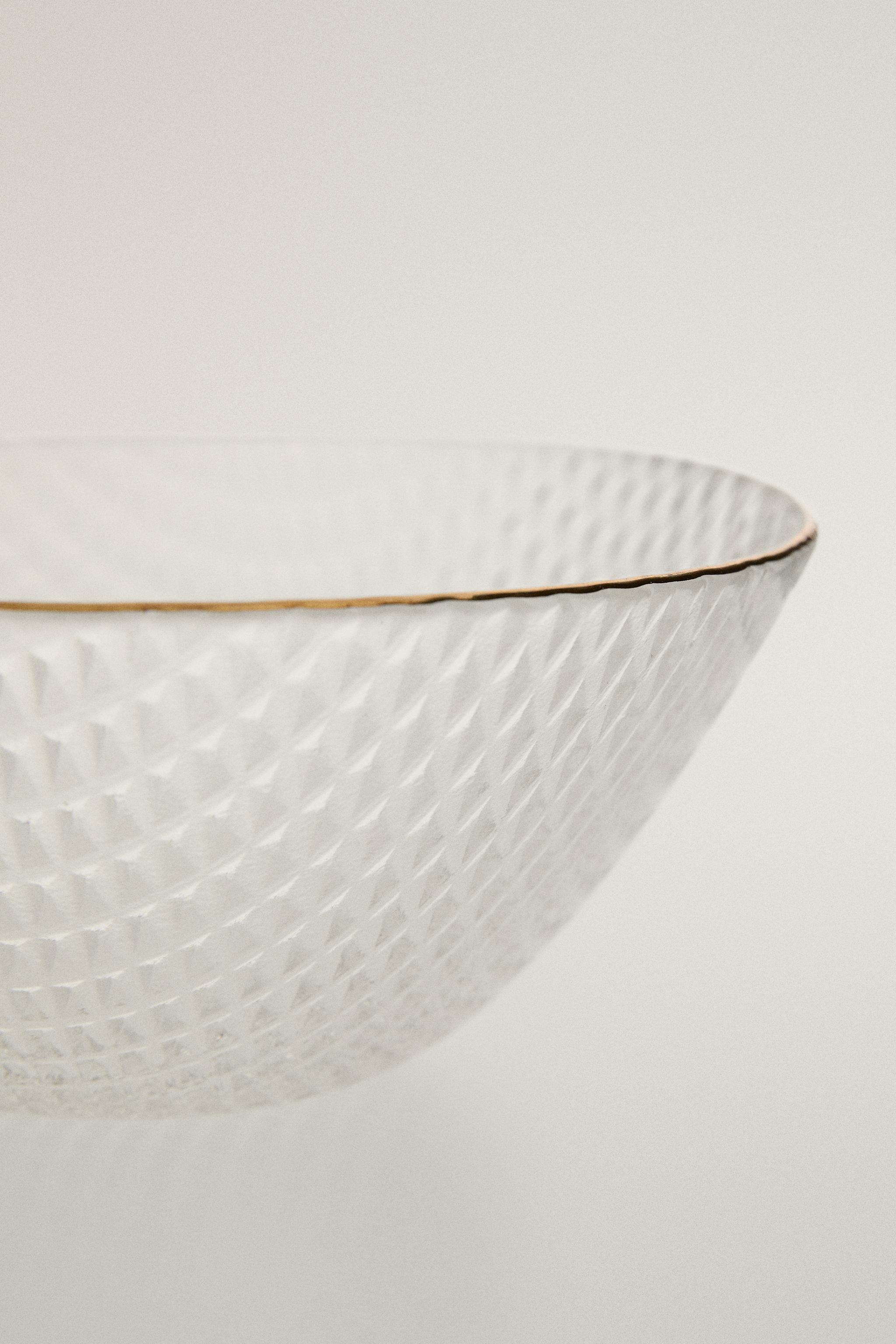 GLASS BOWL WITH RAISED DESIGN AND RIM