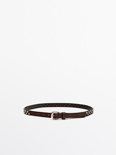 Zara Nappa leather belt with stud details - Brown