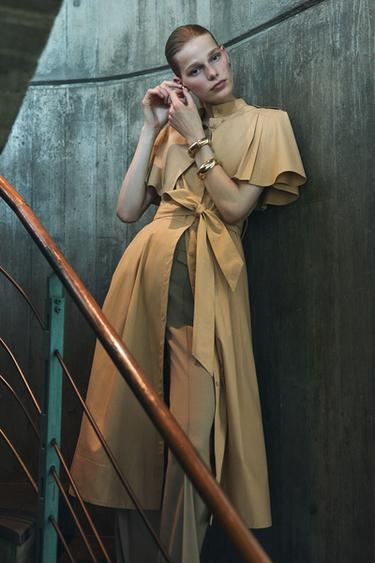 Zara ZW COLLECTION CAPE SHIRT DRESS - taupe brown