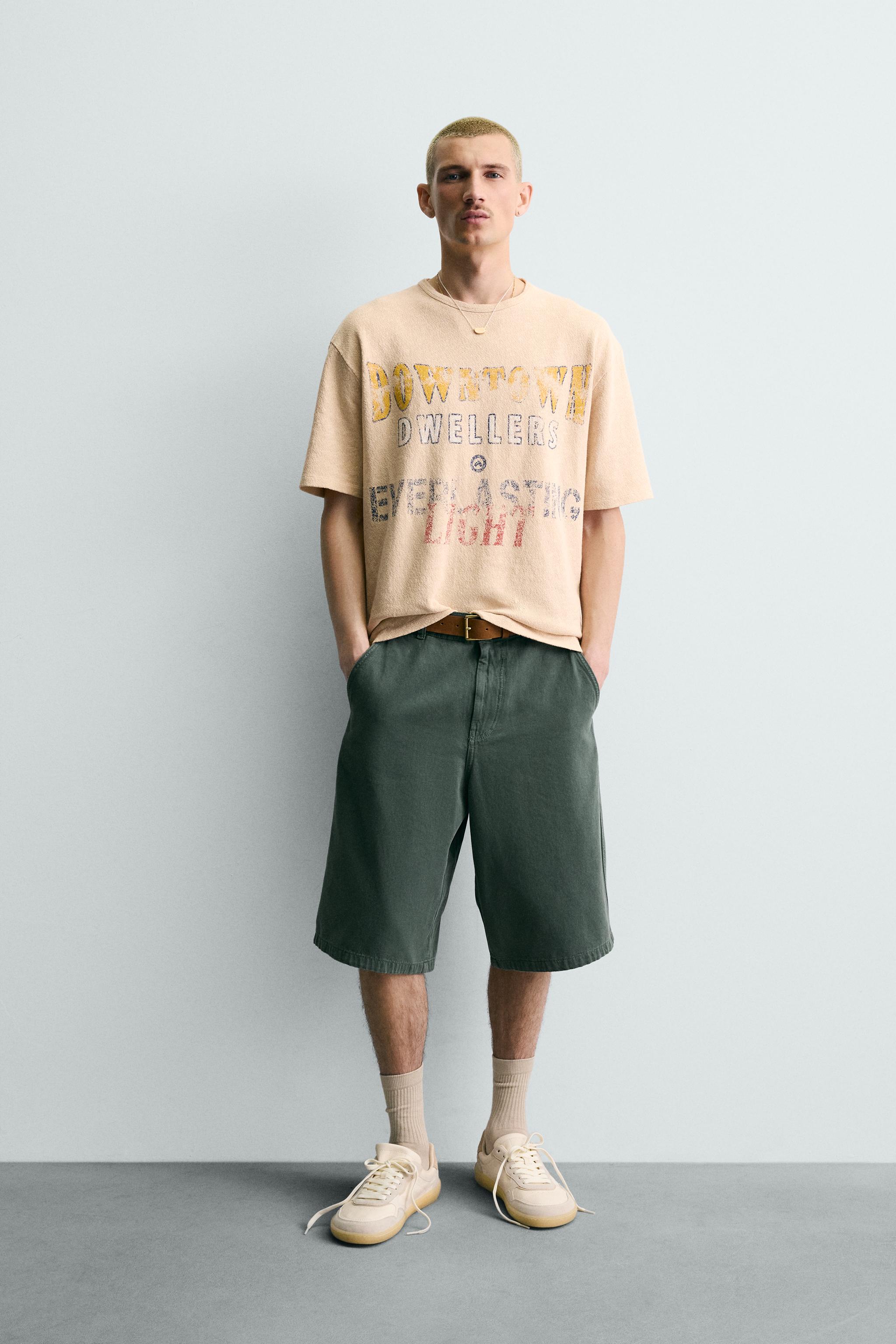 ウォッシュドプリントニットTシャツ - サンド | ZARA Japan / 日本