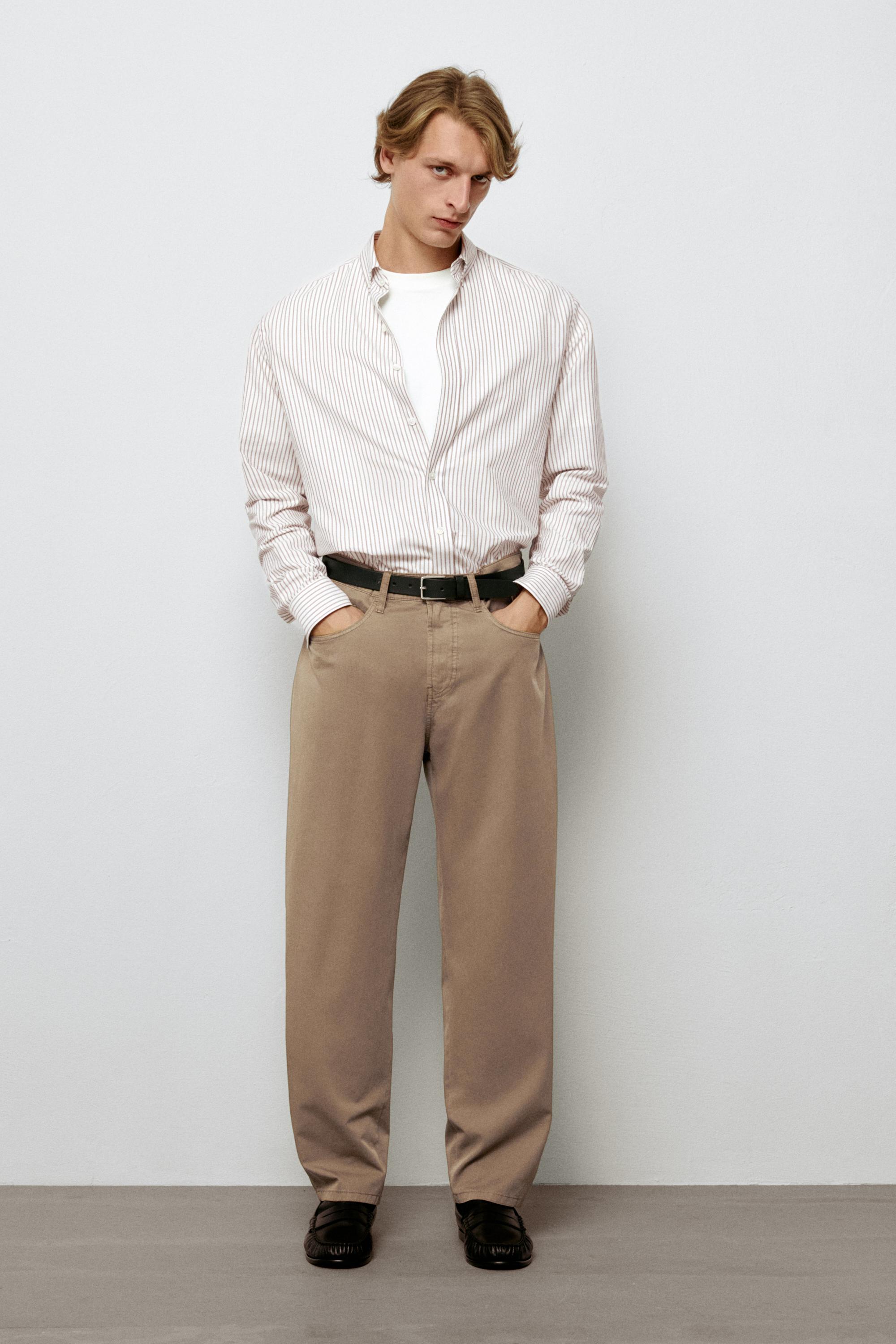 Barrel fit poplin denim-effect pants — taupe brown