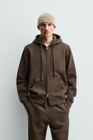 SUDADERA CREMALLERA CAPUCHA HEAVYWEIGHT - Chocolate de Zara