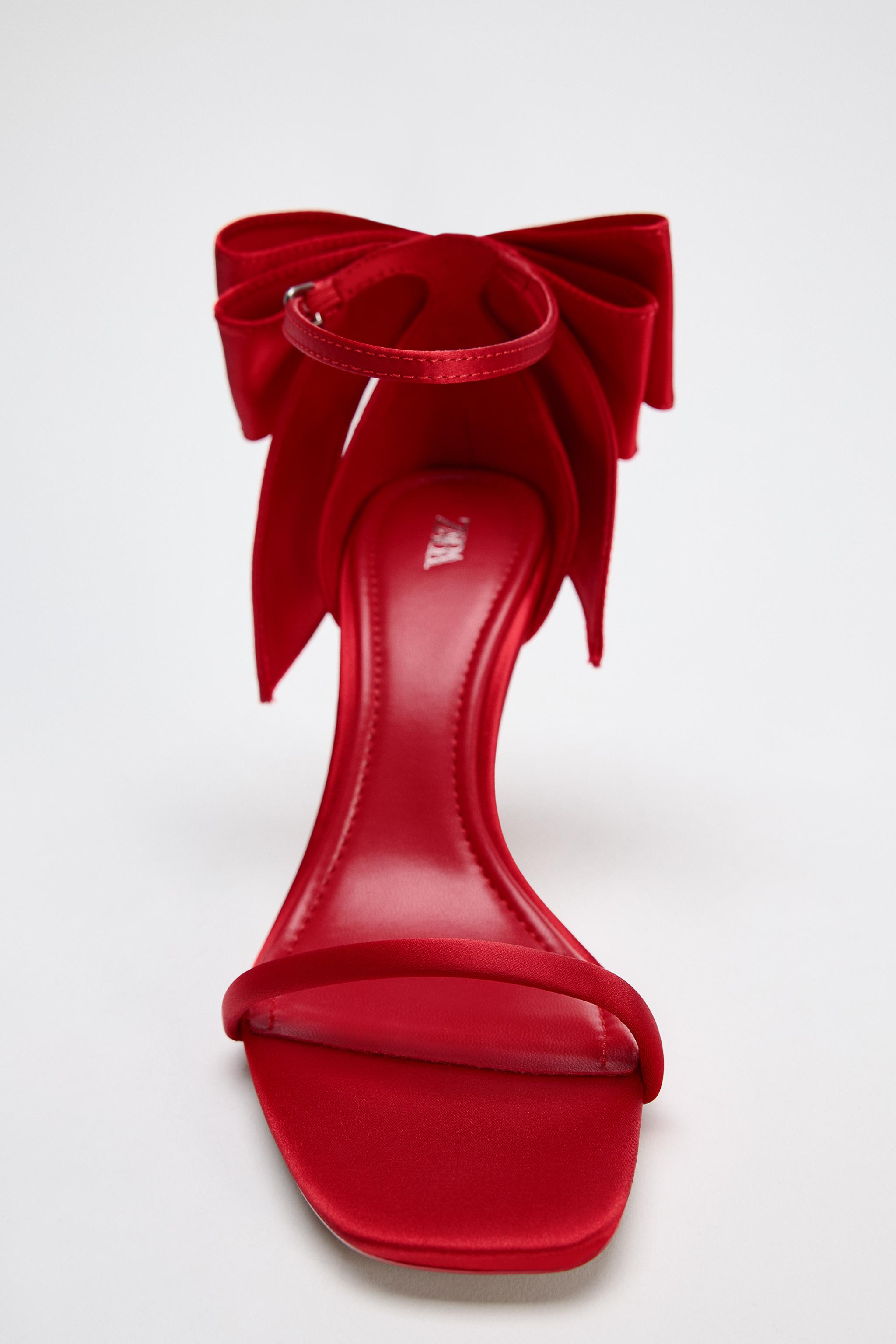 Red satin heels with bow online