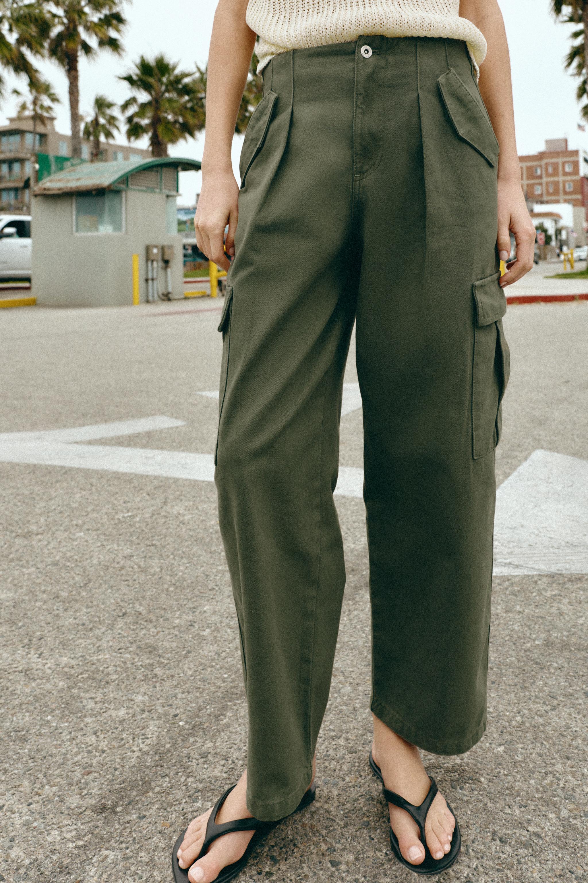 MID-RISE CARGO PANTS — Khaki