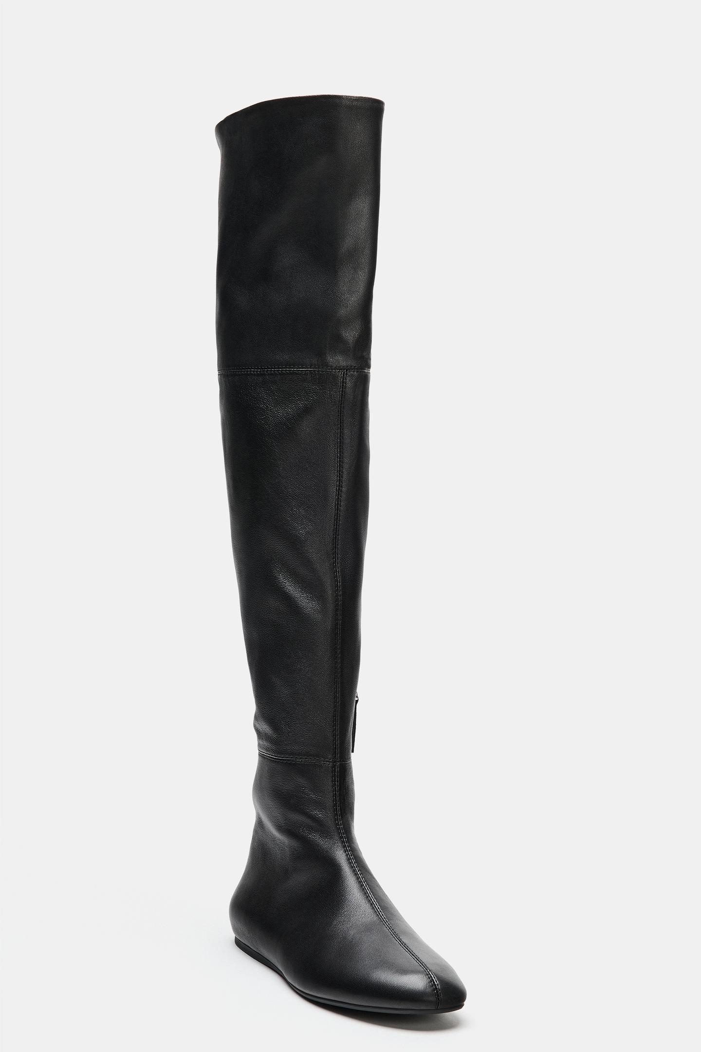 Женские ботинки Zara Limited Edition Soft Leather Flat, цвет: Чёрный — фото 7