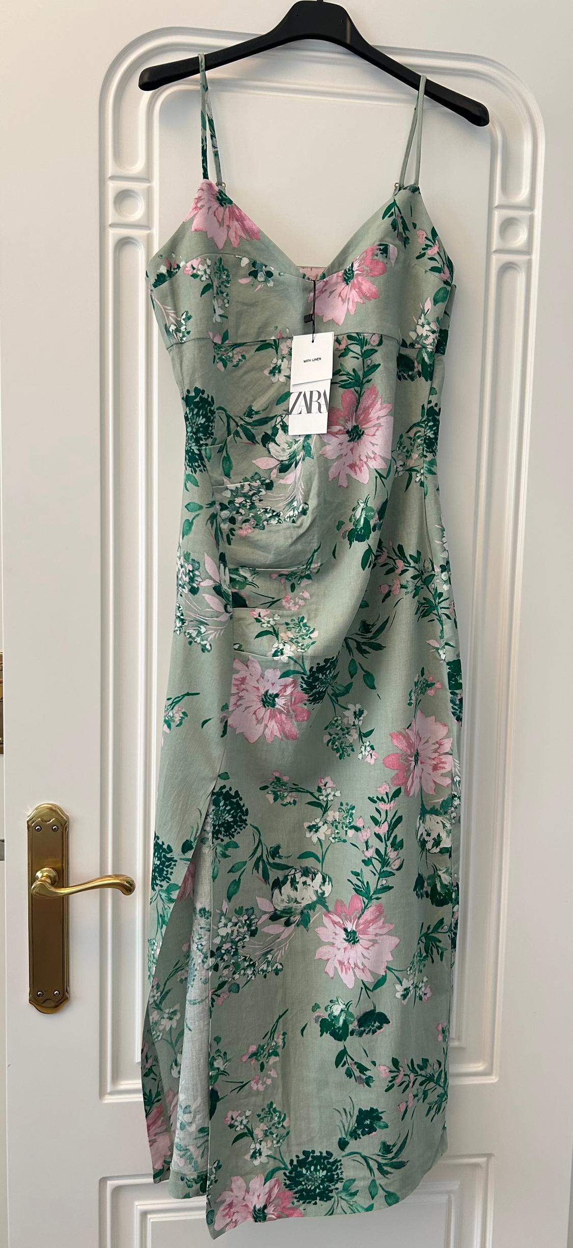LINEN-BLEND FLORAL PRINT MIDI DRESS - Image 2
