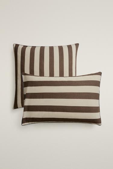 FADED STRIPED COTTON PILLOWCASE - Dark brown by Zara - Image 0