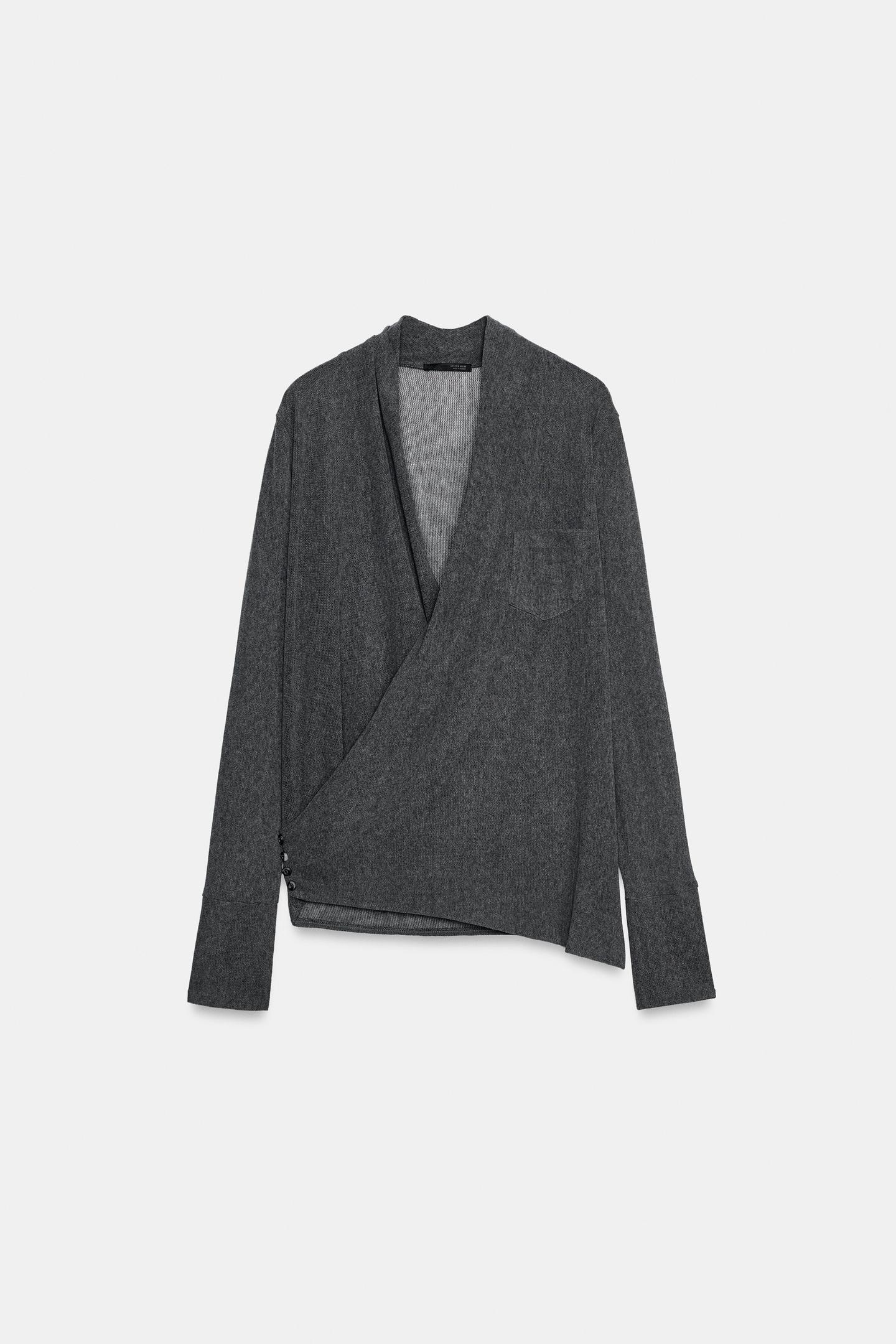 Женский топ Zara Wrap Knit Top, цвет: Серый меланжевый — фото 5
