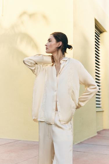 SATIN LACE BLOUSE - Oyster-white by Zara - Image 2