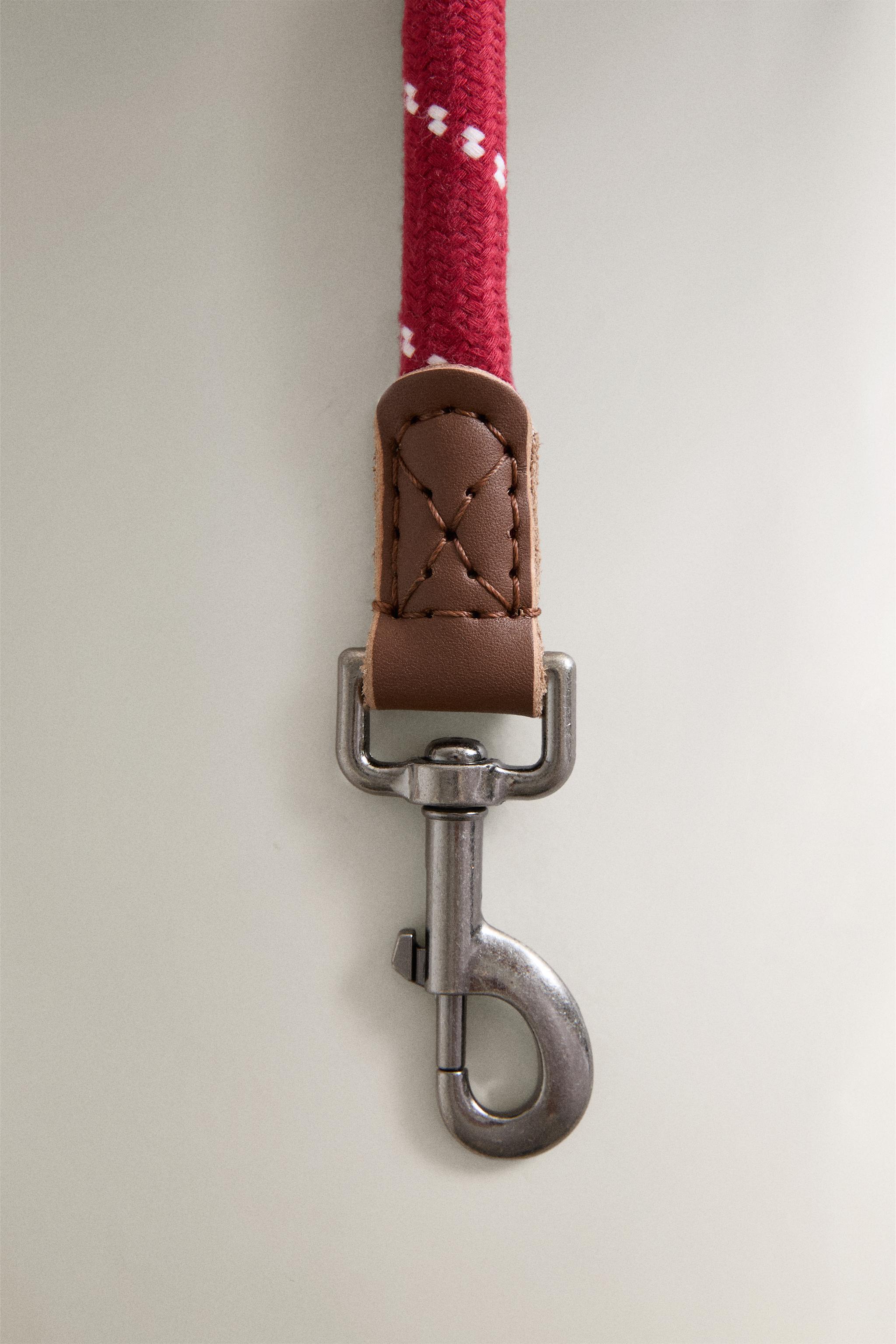 ROPE AND LEATHER PET LEAD — Red
