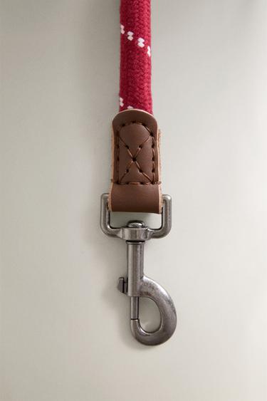 ROPE AND LEATHER PET LEAD — Red 2