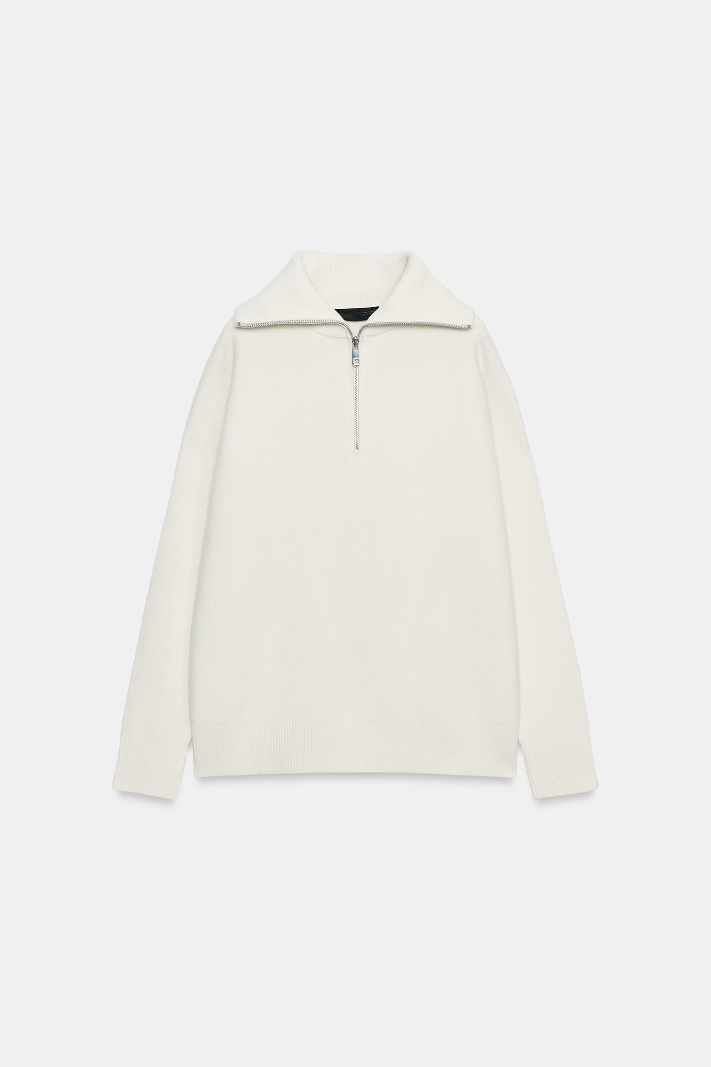 Женский свитер Zara 96% Wool Oversized Mock Neck, цвет: Белый — фото 6