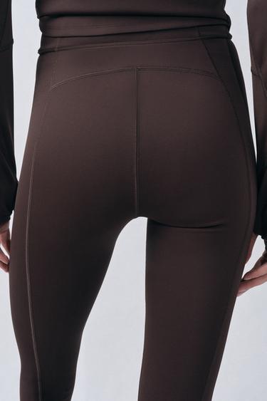 ZW COLLECTION HEAT-SEALED ZIP LEGGINGS - Brown by Zara - Image 1