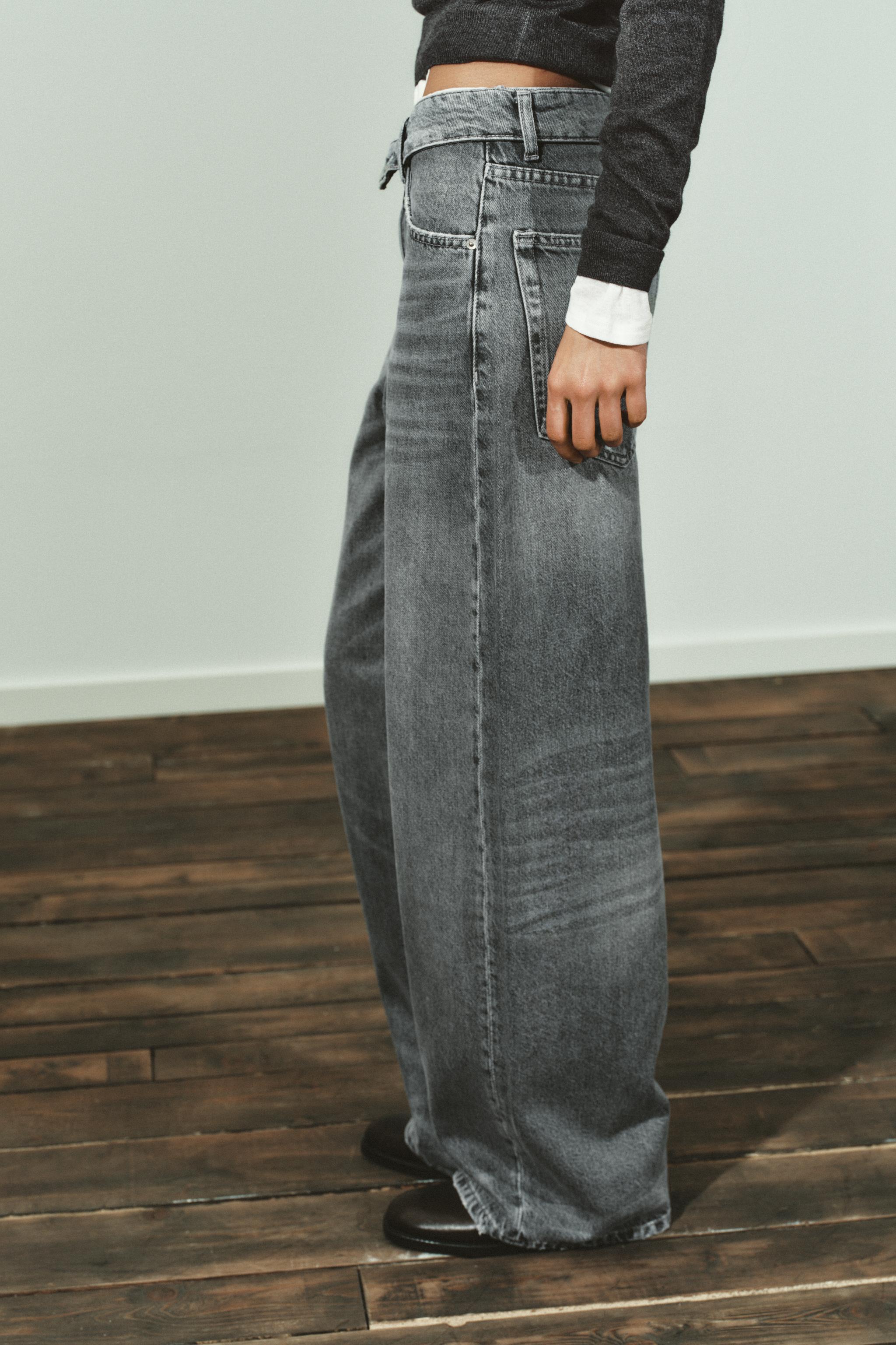ジーンズ ウエスト 折り返しパンツ zara 新品タグ付き ZARA TRF ミッド 
