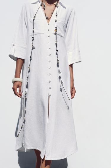 ROBE CHEMISE EN LIN - Blanc de Zara - Image 2