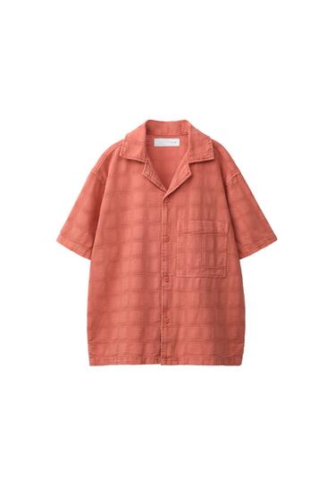 CAMISA CUADROS TEXTURA - Naranja de Zara