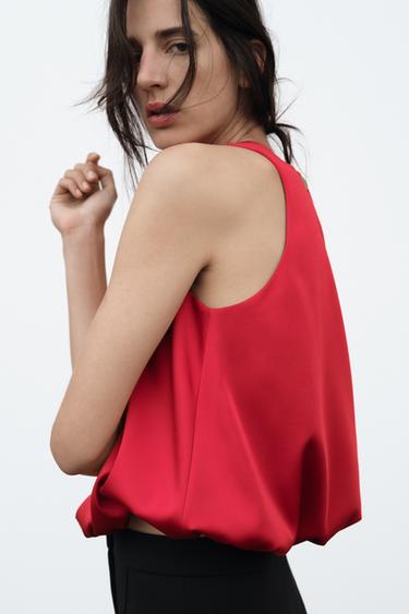 PUFF SLEEVELESS TOP - Red by Zara