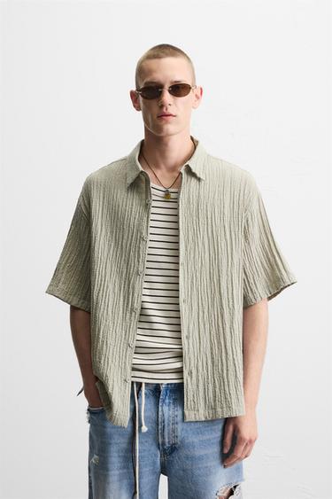 JACQUARD CREASED-EFFECT SHIRT - Light green by Zara
