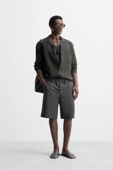 100% LINEN SHIRT - Grey / Tan by Zara