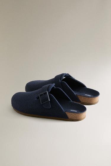 BUCKLED FELT MULE CLOG SLIPPERS - Navy Blue by Zara - Image 3