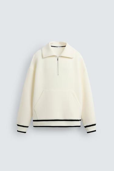 MOLETOM TÉCNICO COM GOLA E ZÍPER - Branco-marfim da Zara