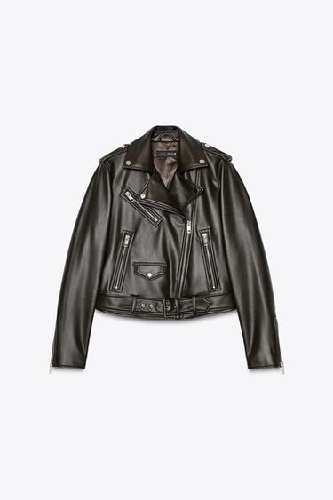 JAQUETA BIKER EFEITO COURO - Marrom da Zara
