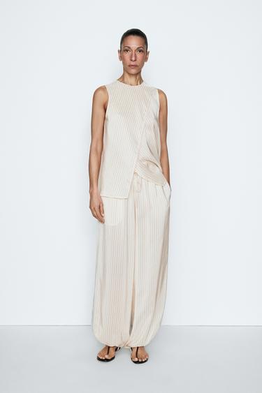 Zara Striped flowing sarouel trousers - STUDIO - Ecru - Image 0