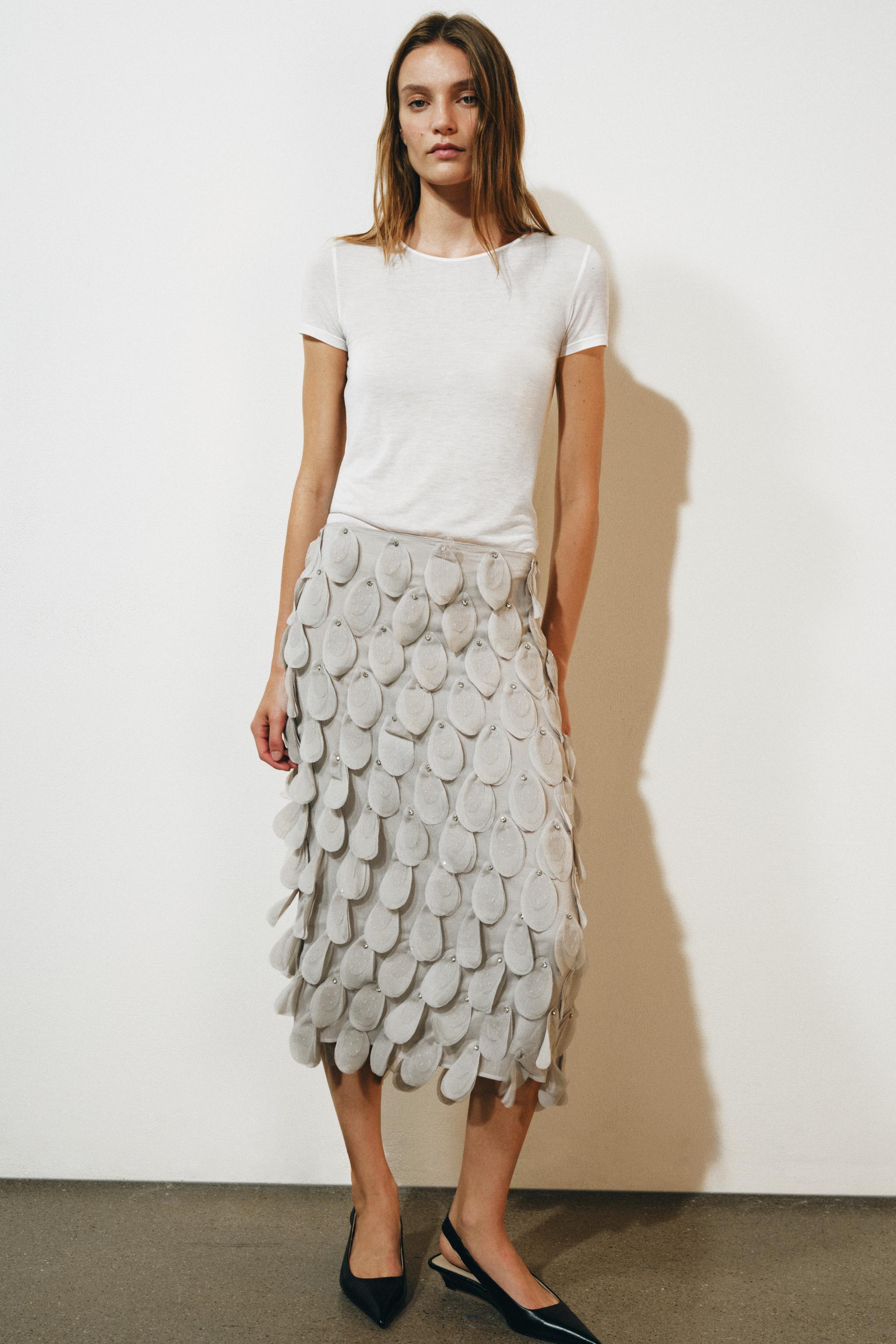 Женские юбки Zara ZW COLLECTION BEADED MIDI SKIRT — фото 5