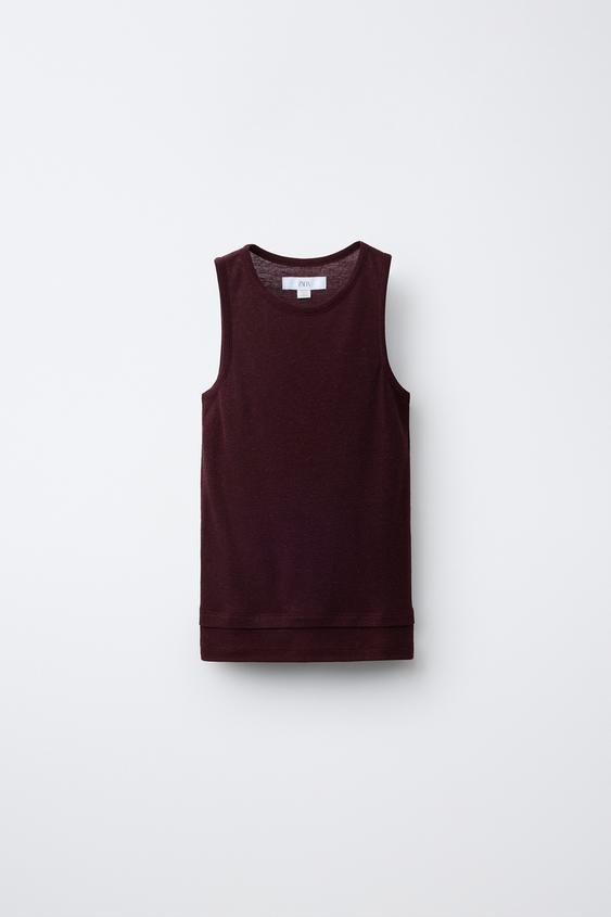 CAMISETA CON LINO - Marrón de Zara - Imagen 0