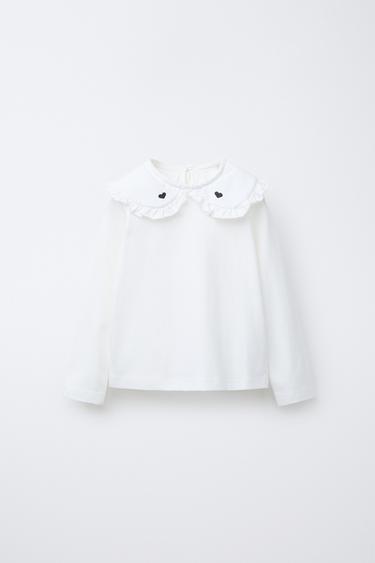 CAMISETA CUELLO BOBO BORDADO - Crudo de Zara