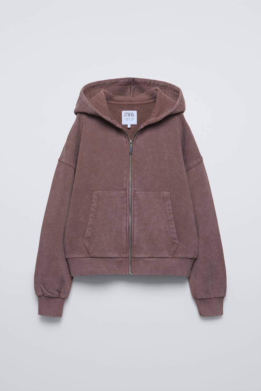 ウォッシュド加工 フード付きジャケット - ブラウン | ZARA Japan / 日本 