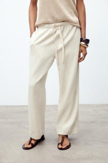 Zara ZW COLLECTION JOGGER PANTS - Ecru
