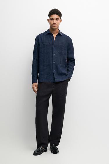 Zara Regular fit 100% linen shirt with pockets - Bluish - Image 0