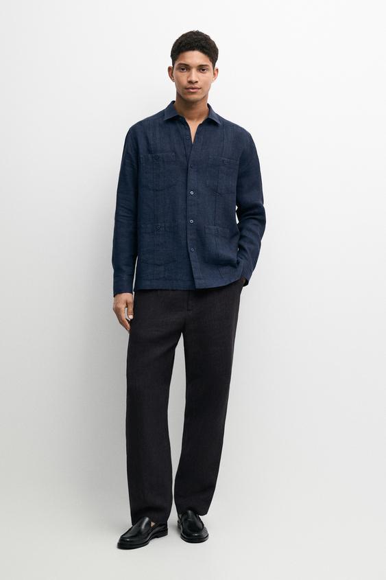 Regular fit 100% linen shirt with pockets from Zara - $200