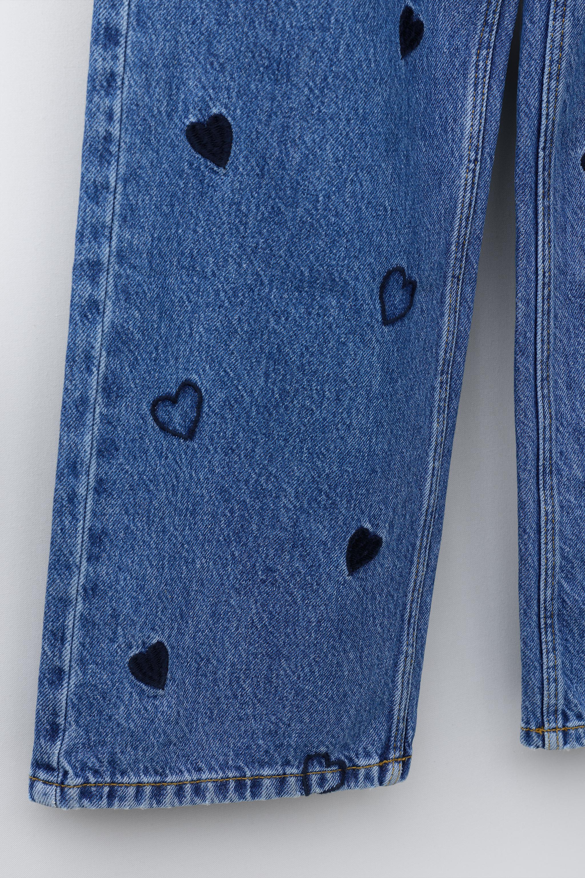 EMBROIDERED HEART WIDE-LEG JEANS - Blue | ZARA South Africa