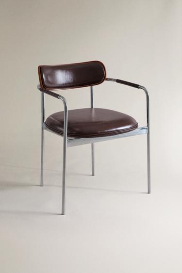 LEATHER AND STAINLESS STEEL CHAIR - Chocolate brown Zara