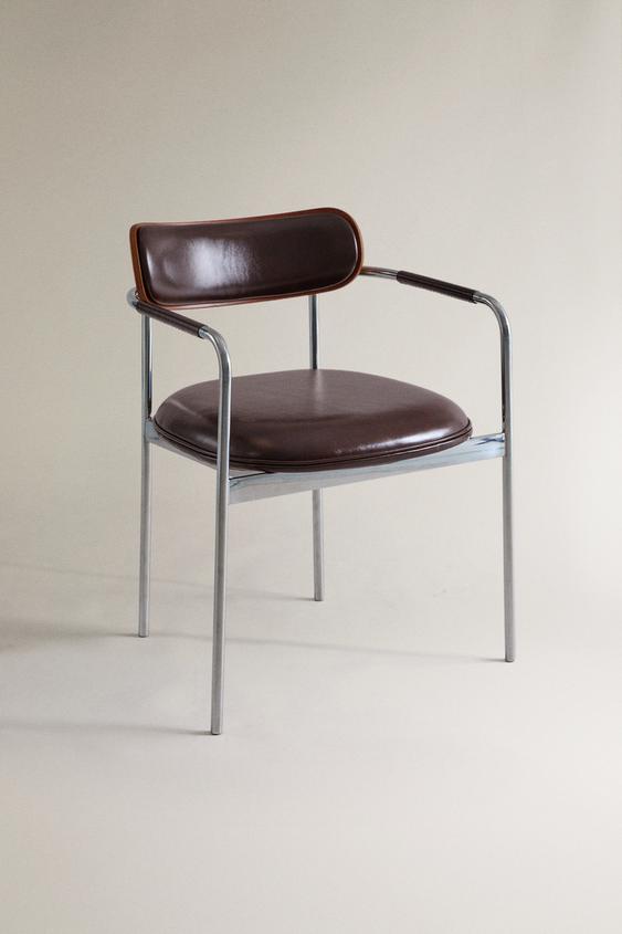 Zara LEATHER AND STAINLESS STEEL CHAIR - Chocolate brown - Image 0