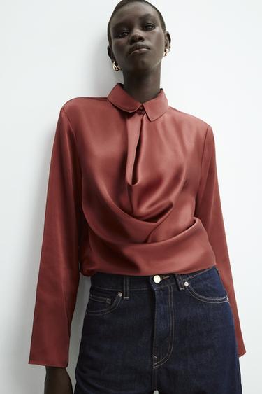 BLUSA SATINADA ABERTURA - Terracota de Zara