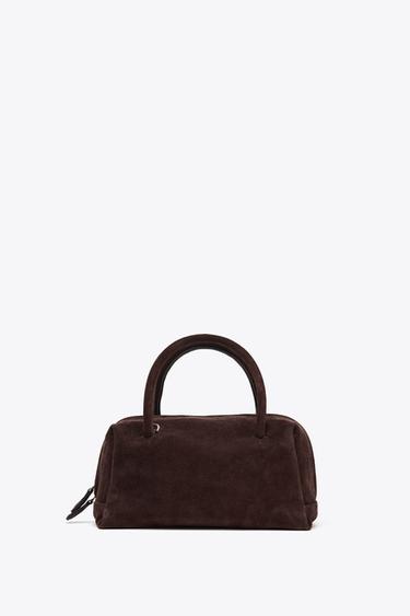 SPLIT SUEDE BOWLING BAG - Chocolate by Zara